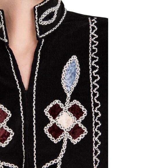 Figue Catalina Dress Black Extensive Embroidered Corduroy Dress Size L - Picture 6 of 12